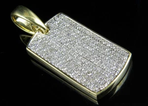 Men's 10K Yellow Gold Ice Out Diamond Dogtag Fine Pendant 0.35 ct 1.2 inches - Picture 1 of 7