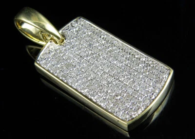 Colgante fino con etiqueta de perro de diamantes de oro amarillo de 10 quilates de 0,35 quilates 1,2 pulgadas para hombre Foto 1 de 4