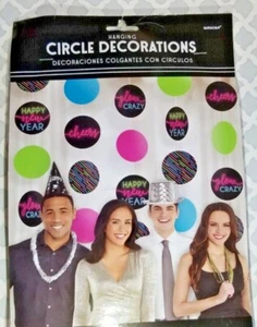 New Year's Hanging Circle Neon Look Decorations 5 Pieces 5 Feet Each Party Fun  - Picture 1 of 5