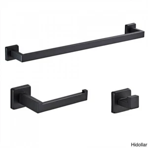 BATHROOM BLACK 3PCS SET TOILET ROLL HOLDER TOWEL RAIL HOOK 304 STAINLESS STEEL - Picture 1 of 4