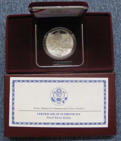 1999-P Dolley Madison Commemorative Proof Silver Dollar with Box & COA Cover