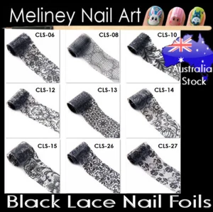 Black White Lace Nail Art Transfer Foils Transparent Flowers sticker Foil - Picture 1 of 21