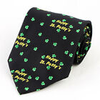 Happy St Patrick's Day Mens Neck Tie Irish Holiday Green Shamrock Black Necktie