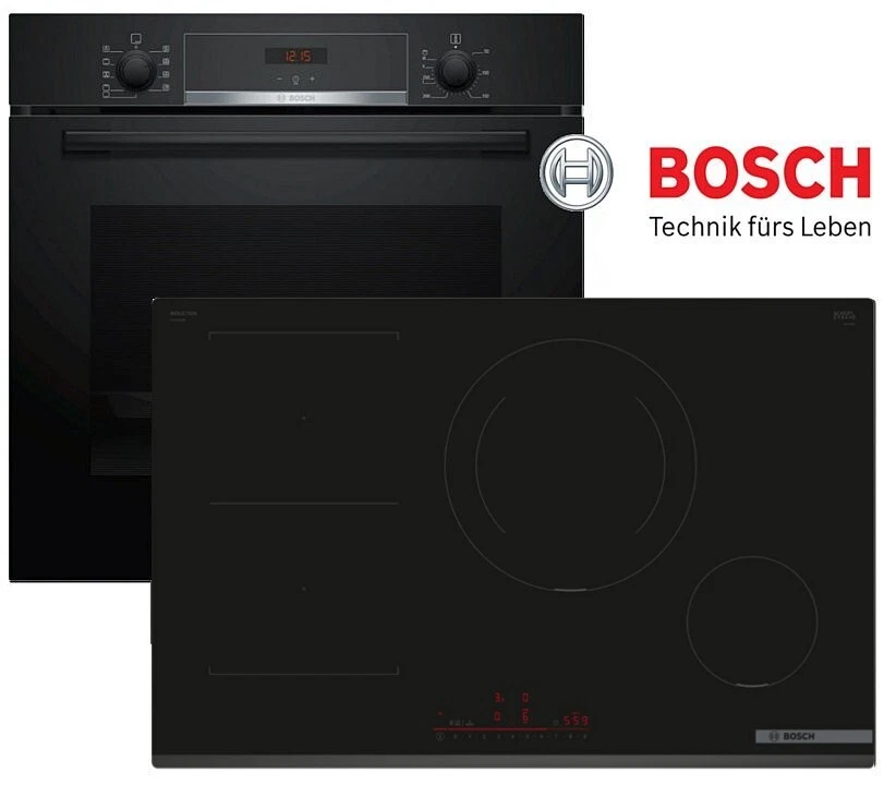 Bosch HBA534 Einbau Elektro Backofen + Gas Herdset - Schwarz