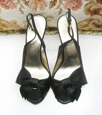 VALENTINO BLACK SILK OPEN TOE EVENING SLINGBACK HEELS / ACCENT BOW WOMENS SZ 6.5 - Image 1 of 4