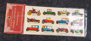 Vintage Car Stickers 3 Sheets of Antique Auto Seals Rolls Royce Peugeot Fiat Etc - Picture 1 of 5