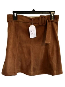 Sadie & Love 100% Polyester Skirt Brown Suede-Look Above Knee Belt A-line Size M - Picture 1 of 14