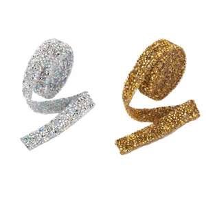 1Yds Glitter Resin Hotfix Rhinestone Ribbon Trimming Costume Accessories 10~20mm - Picture 1 of 22