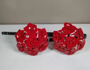 Metal red Geranium Curtain Wall Tie Back Set Large red flower with bronze metal - Picture 1 of 12