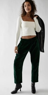 Pantalones Free People Rujuta Sheth Mujer Victoria Verde Terciopelo Preppy Talla XS Foto 1 de 4
