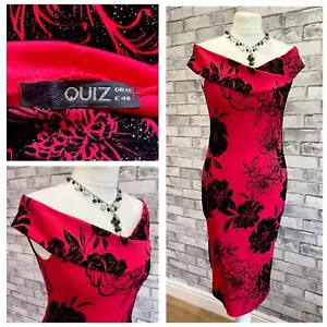 Quiz Dress Size 10 12 Velvet Appliqué Floral Off Shoulder Stretchy Party VGC - Picture 1 of 11