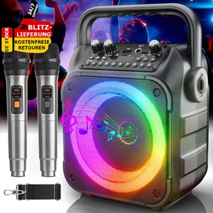 ✅ LED Karaoke Anlage Maschine 2 Mikrofonen Karaoke Box Bluetooth Lautsprecher - Bild 1 von 7