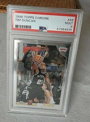 1998-99 Topps Chrome Tim Duncan 49 2nd year RC PSA 9 Very Low POP Fresh Grade - Image 1 of 3
