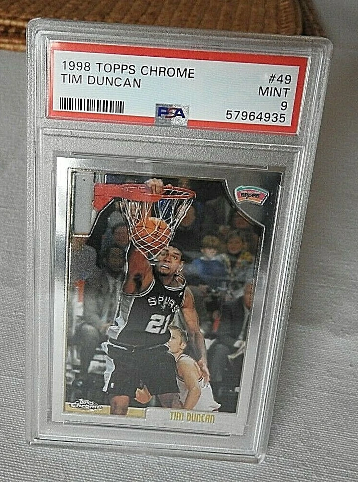 1998-99 Topps Chrome Tim Duncan 49 2nd year RC PSA 9 Very Low POP Fresh Grade - Image 1 of 3