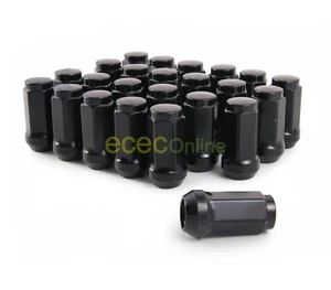24pc Black 14x2 Bulge Lug Nuts Acorn Closed End Cone Conical Seat Course Threads - Picture 1 of 4