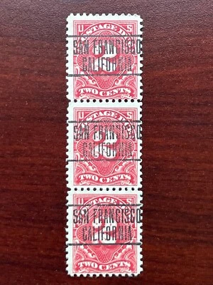 US #J32 Postage Due Line Strip of 3 San Francisco CA Pre-cancel 1894 - Image 1 of 3