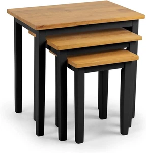 Nesting Tables Set of 3 Black & Oak Wood Mid-Century Modern Side End Coffee - Picture 1 of 10