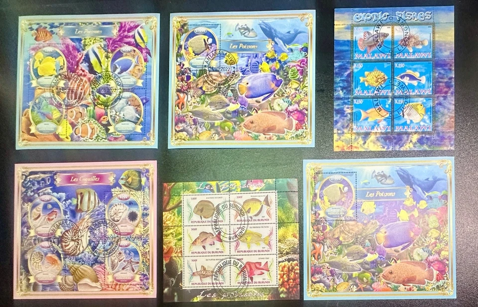 B657, 6 Large Souvenir Sheets Featuring Fish - Image 1 of 1