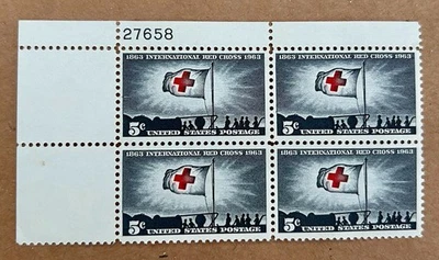 Sc# 1239 International Red Cross Centennial, 1963 US 5c Block, og, mnh, vf/xf - Image 1 of 2