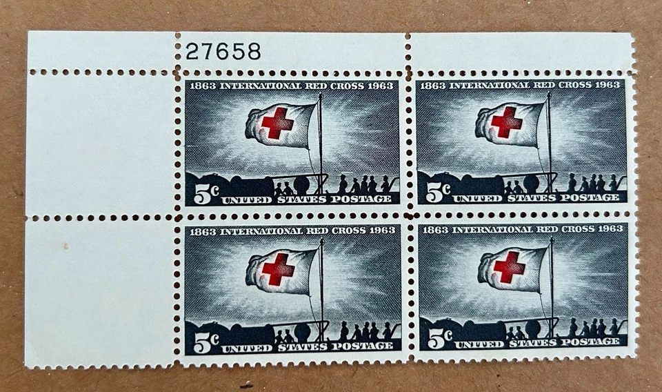 Sc# 1239 International Red Cross Centennial, 1963 US 5c Block, og, mnh, vf/xf - Image 1 of 2