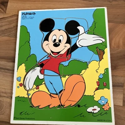 PLAYSKOOL PUZZLE MICKEY MOUSE 190-05 WALT DISNEY Vintage Wooden  - 9 Pieces - Image 1 of 4
