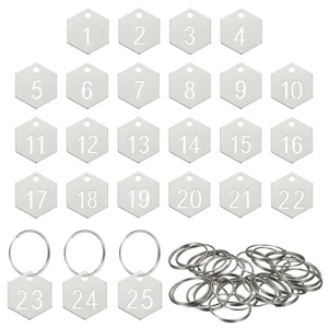 25 PIEZAS Etiquetas numéricas 1-25, etiquetas numéricas de acero inoxidable, hexagonales, plateadas - Imagen 1 de 6