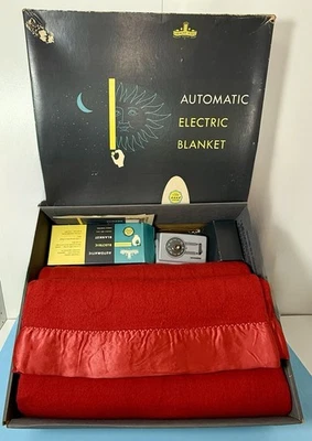 VTG MCM Sears 1954 Harmony House Electric Blanket Cherry Red Double Full Bed NEW - Image 1 of 4