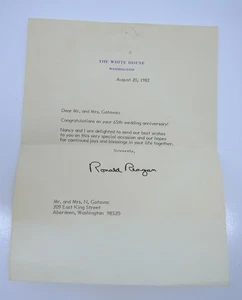 1982 Ronald Reagan Autopen Firmato Lettera di Congratulazioni Mr Gotavac Aberdeen WA - Foto 1 di 8