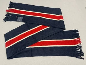 Tommy Hilfiger Scarf Blue Red White Stripes 90 Vintage 71 x 9 inch NEW WITH TAGS - Picture 1 of 9
