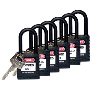 BRADY 123356 Lockout Padlock,KD,Black,1-3/4"H,PK6 39N230 - Picture 1 of 1