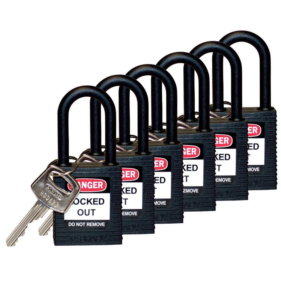 BRADY 123356 Lockout Padlock,KD,Black,1-3/4"H,PK6 39N230 - Image 1 of 1