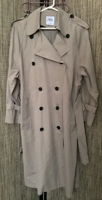 Trench coat ZARA taupe com cinto peito duplo ajuste solto tamanho M (12) - Imagem 1 de 4