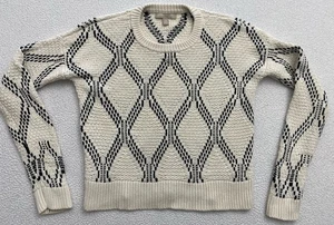 Banana Republic Ivory Black Argyle Knit Crew Neck Sweater Women's Small B10 - Picture 1 of 7