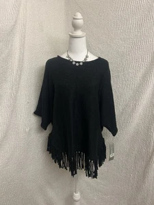 Suéter Boho Western Nuevo con Etiquetas Colección NY Negro Flecos Dobladillo Talla S - Imagen 1 de 13