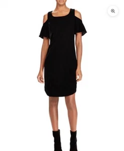 Vestido Ralph Lauren Negro Hombro Frío Terciopelo Manga Corta Vacaciones 10 Nuevo con Etiquetas - Imagen 1 de 9