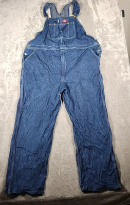 VTG Dickies Overalls Men's 50X32 Blue Zip Fly- 9 Pocket Bib - Image 1 of 4