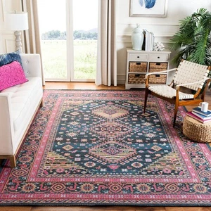 Classic Vintage Collection Area Rug - 8' x 10', Navy & Pink, Oriental Distres... - Picture 1 of 9