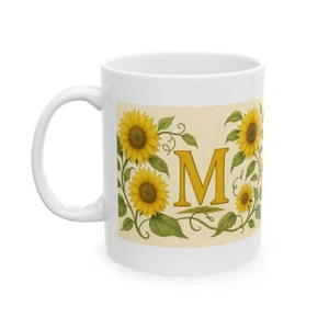 Keramiktasse Sonnenblume mit Monogramm, Gartenliebhaber, Geschenk - 11 Unzen oder 15 Unzen - Bild 1 von 9