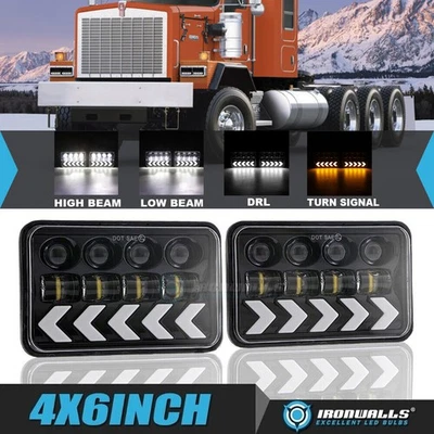 Para Kenworth C500 T600A W900 2x 4x6" Faros LED Alto/Bajo DRL Flecha Señal de giro Foto 1 de 4