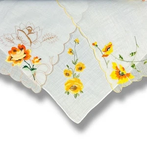 3 Embroidered Gold Floral Handkerchiefs Hanky Quilt Autumn Wedding Decor - Picture 1 of 9