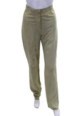 Pantalones de mujer Agnona cremallera mosca tiro alto gamuza pierna recta marrón talla IT 42 Foto 1 de 4