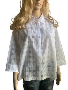 Chico' Women’s Shirt Color White Checked Size 2 (L) Elegant, Carrier Blouse - Picture 1 of 14
