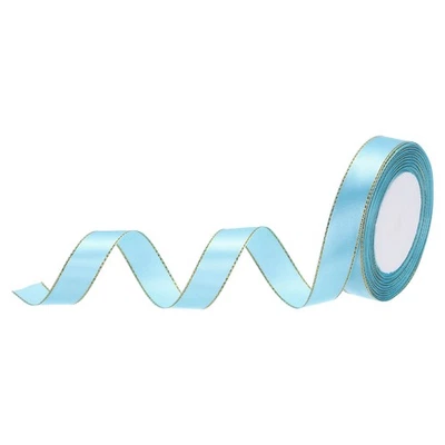 3/4" 25 Yard Wide Satin Ribbon with Gold Edges Grosgrain Ribbon Sky Blue - Image 1 of 4