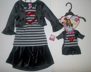 Girls size S 6/6x +18" doll black/gray/red hearts  what a doll - Picture 1 of 12