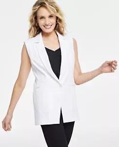 INC International Concepts Women's Sleeveless Blazer Bright White Size M - Picture 1 of 1