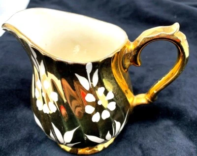 Vintage Sadler England Gold Luster White Leaf Design Creamer Pitcher 4" Tall  - image 1 of 4