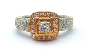 1.00 ct DIAMOND princess solitaire halo ring 18k white & rose GOLD (VIDEO) - Picture 1 of 5