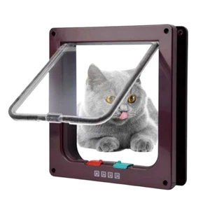 Cat Flap Door with 4 Way Security Lock ABS Plastic Small Pet Gate (Dark Brown M) - Picture 1 of 10