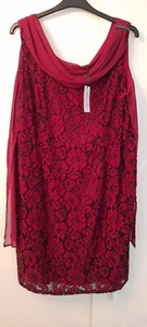 New Nightingales Ladies Red Scarf Lace Detail Midi Length Lined Dress Size 26 - Picture 1 of 4