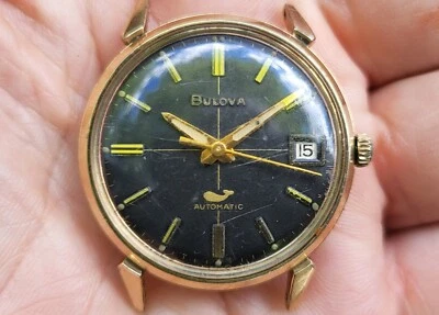Bulova Reloj Automático Hombre SEA KING c1971 ESFERA NEGRA Fecha 33mm 10K RGP FUNCIONA Foto 1 de 4